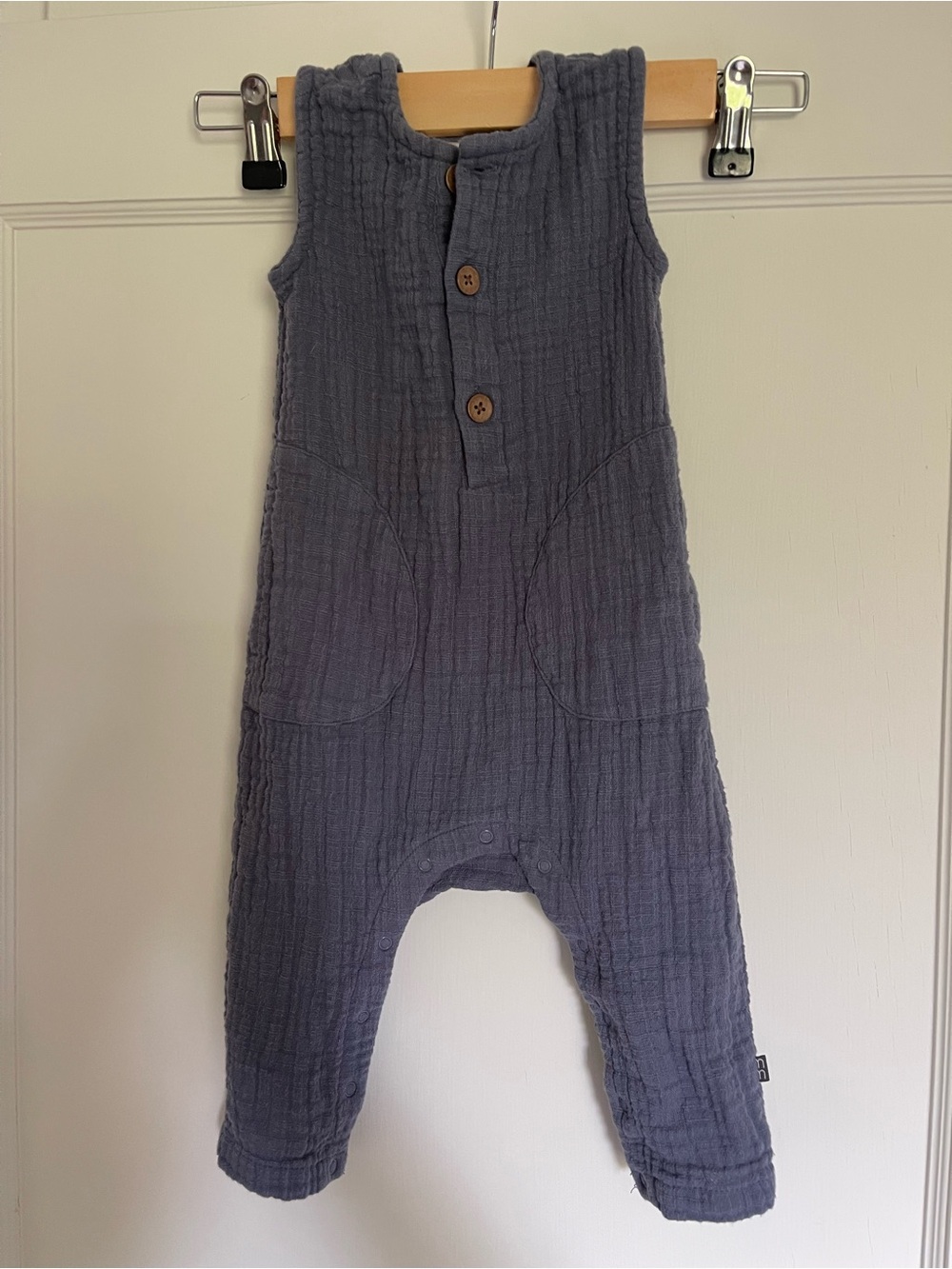 Baby/Toddler Cotton Muslin Romper - blue/ Gray